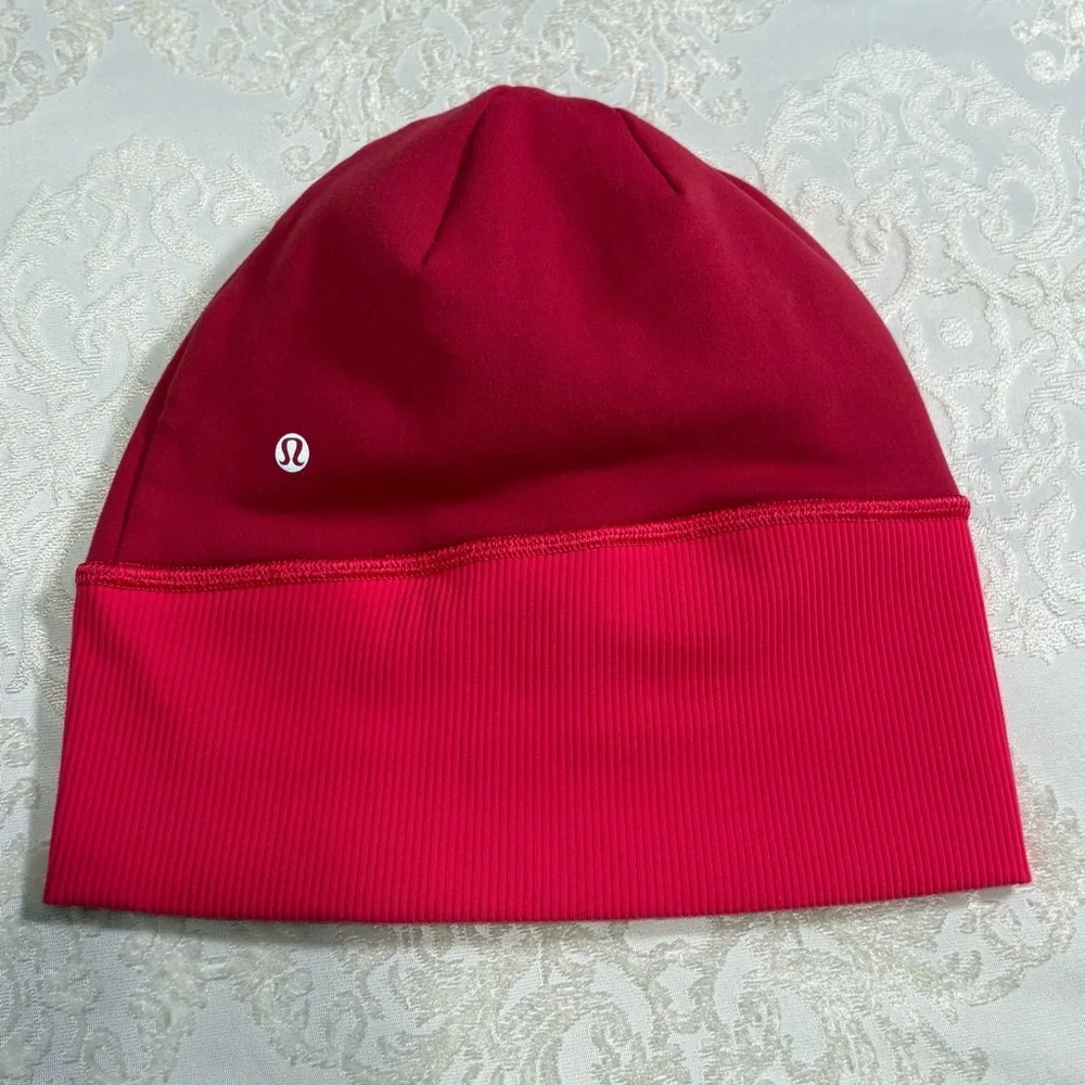 Lululemon Reversible Running Beanie With Ponytail Slot Pink